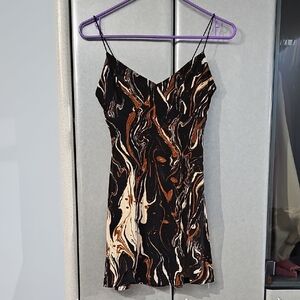 Windsor Marble Pattern Dress in Brown and Cream, S